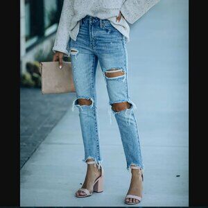 NWT Special A Women's Memento High Rise Distressed Denim Slim-Straight Leg Sz 13